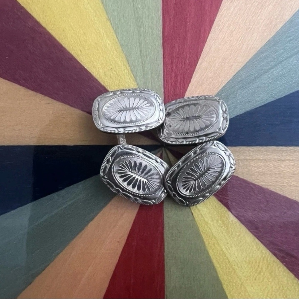 Antique Silver Oval Cufflinks - Picture 5 of 6